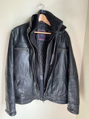 ANTHONY OF LONDON Men's Black Leather Zip-Front Jacket - Classic Moto Style